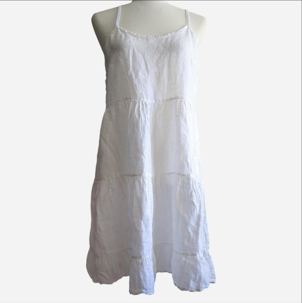 Valentina Naldi White Mini Dress 100% Linen And Made in Italy Size Small